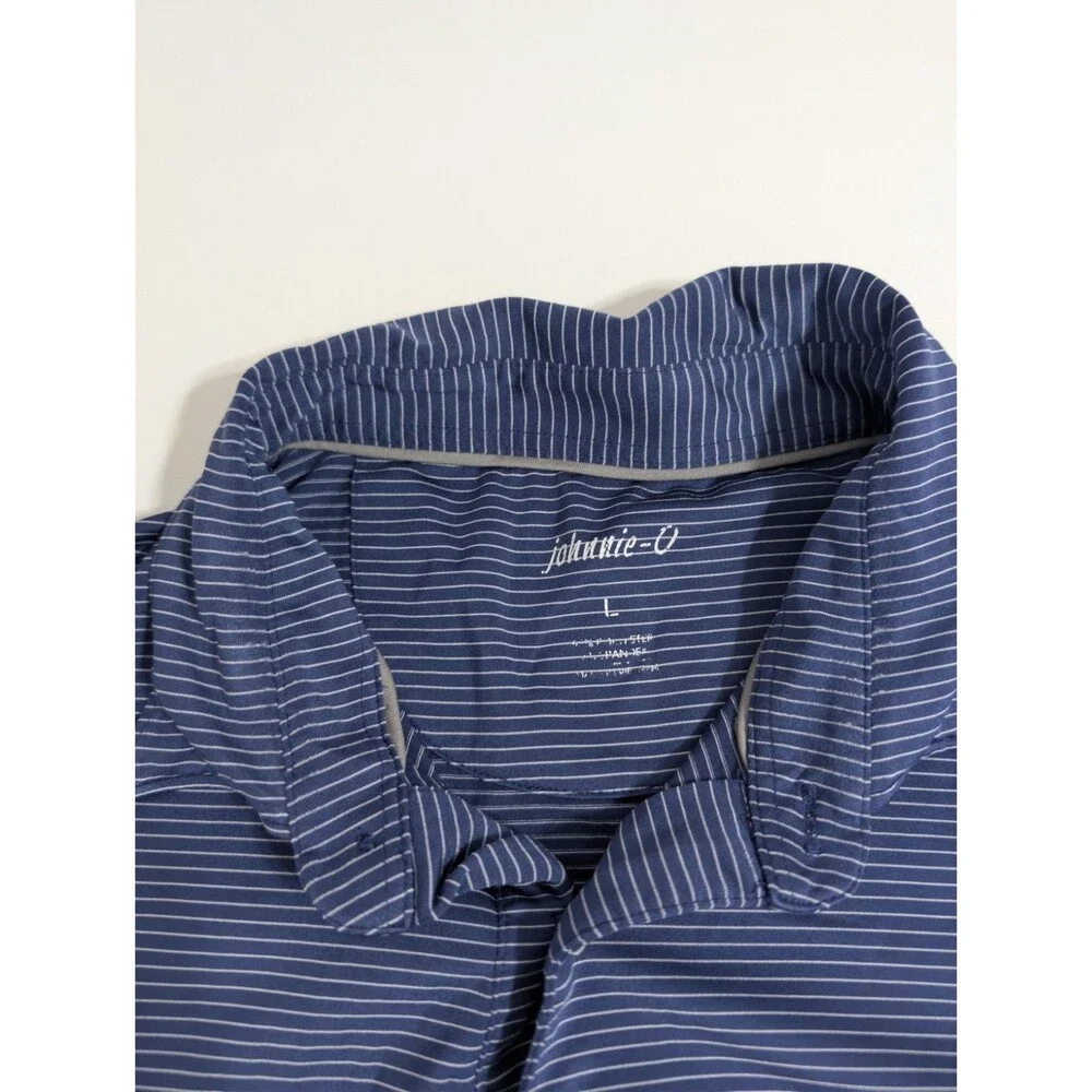 Johnnie-O Men's Navy Blue Stripped Performance Golf Polo Dr Pepper Logo L Large